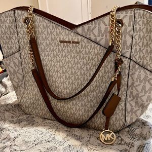 Cream/gray/brown Michael Kors Large Handbag